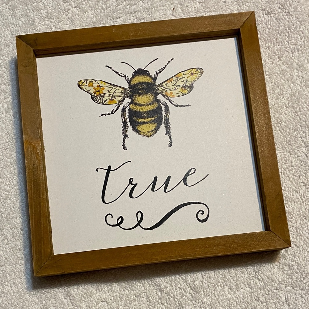 Rustic Bee Wall Art with Brown Frame